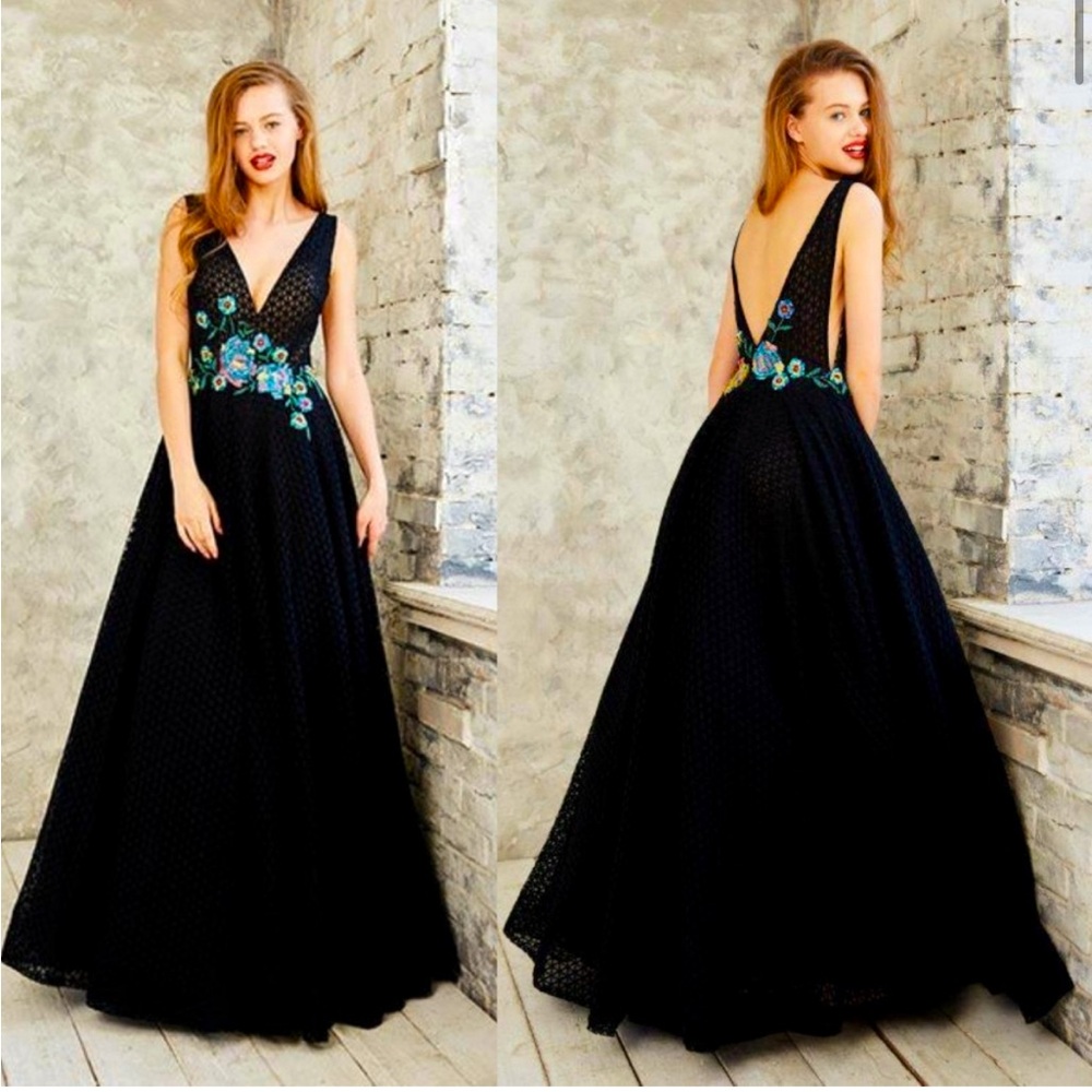 Angela and Alison Black Floral Embellished Dress